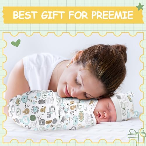 2 Pack Preemie Baby Swaddle Blanket with Cow Hat Set