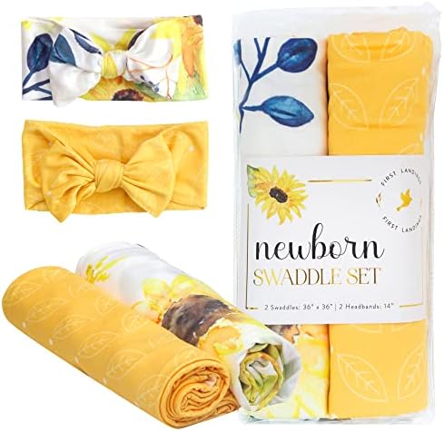 First Landings Newborn Swaddle Set - 36 x 36 with Matching Headbands