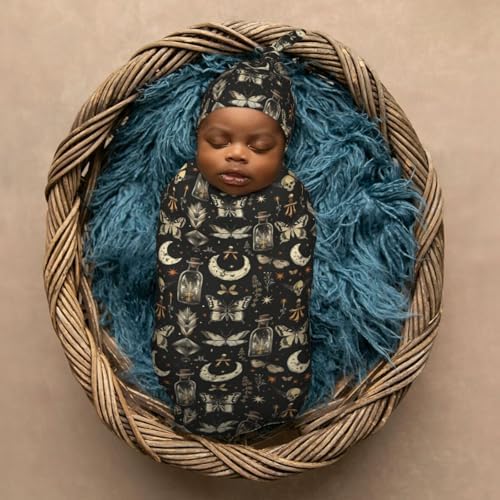 Muishi Moths and Moons Swaddle Blanket and Hat Set