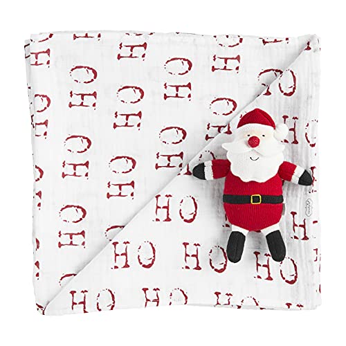 Mud Pie Santa Muslin Swaddle and Rattle Set