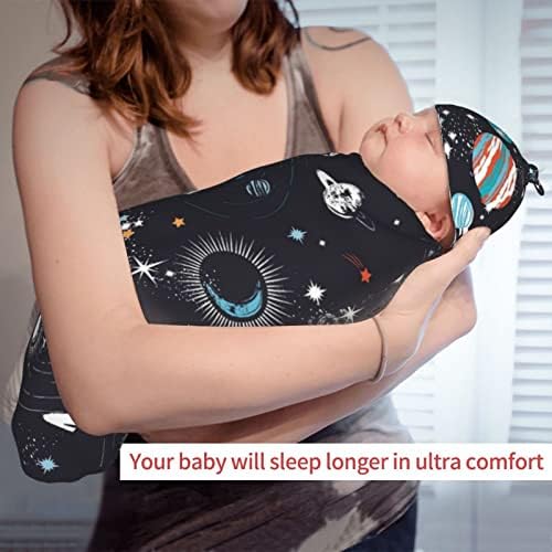 Osvbs Galaxy Swaddle with Beanie Set for Newborn