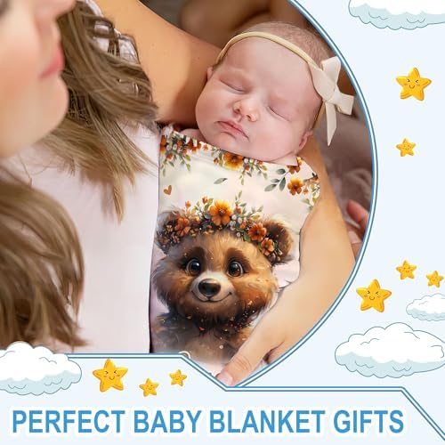 Hyturtle Personalized Bear Blanket - Custom Name Soft Cozy Plush for Newborns