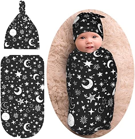 Moon Star Swaddle Blanket Hat Set for Newborns
