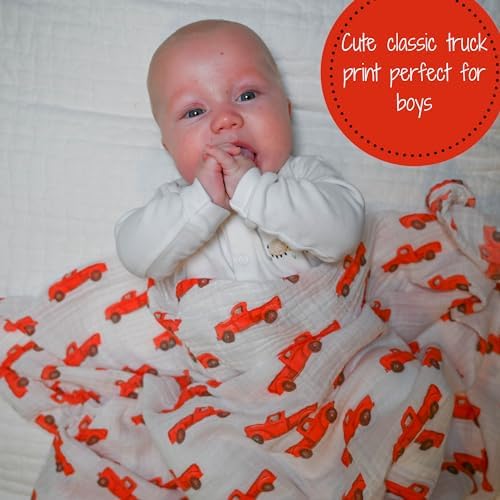 LollyBanks Truck Print Muslin Swaddle Blanket Set