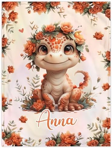 Hyturtle Personalized Dinosaur Baby Blanket - Cozy Plush Gift for Newborn
