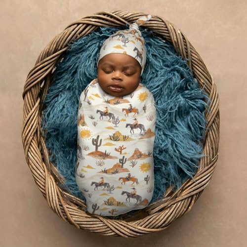 Soft Western Cowboys Horses Swaddle Blanket Set