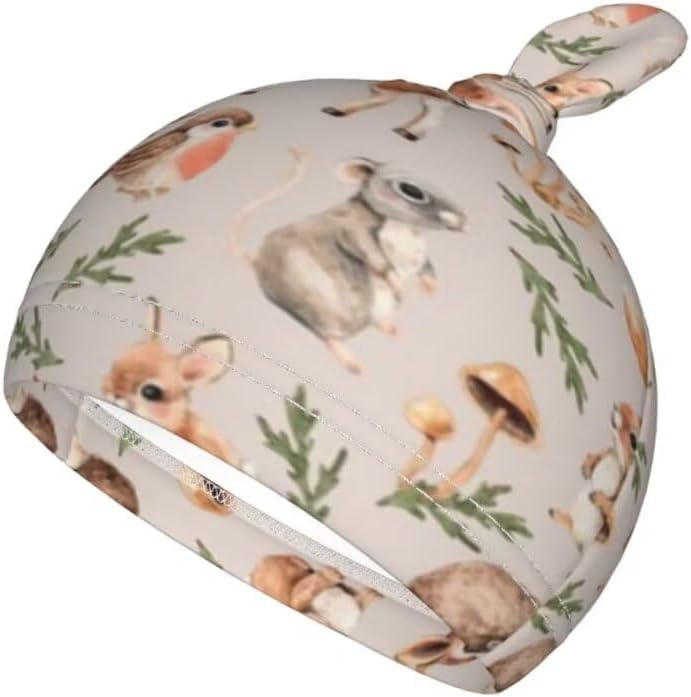 Qiankang Cartoon Animals Swaddling Blanket Beanie Set