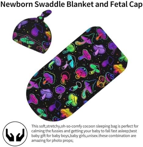 Mushroom Shape Swaddle Blanket Beanie Hat Set for Newborns