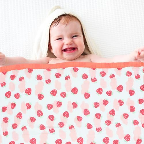 Baby Muslin Swaddle Blanket Red Strawberry Pattern 110x110cm