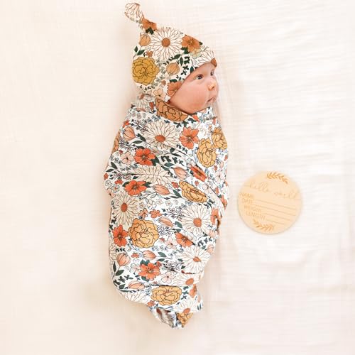 Konssy Baby Girl Swaddle Blanket with Headband and Beanie Set 1