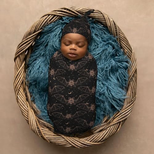 Night Bat Moon Newborn Swaddle Blanket Hat Set
