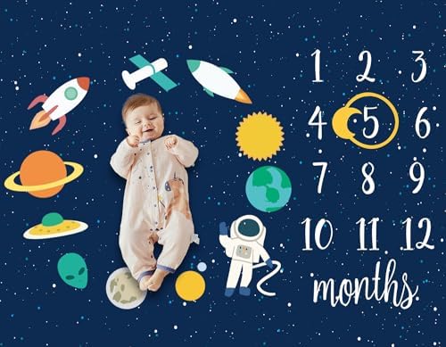 Baby Monthly Milestone Star Astronaut Swaddling Blanket - 40x50IN