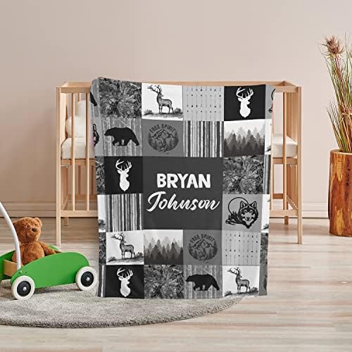 Hykuc Personalized Woodland Baby Blanket with Name
