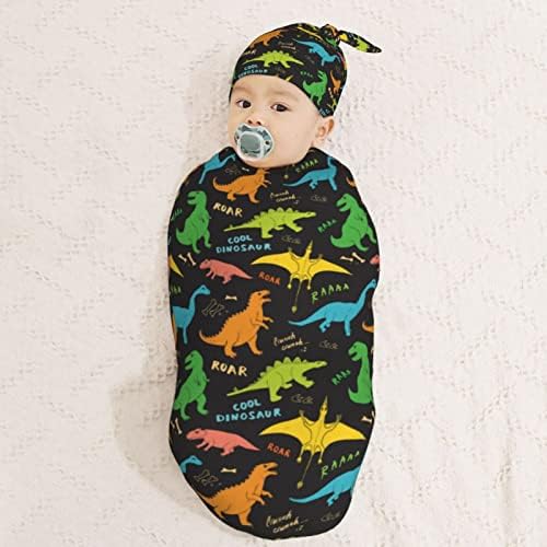 Dinosaur Swaddle Blanket Hat Set for Newborns