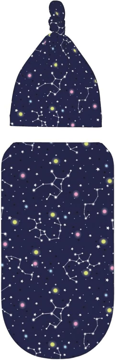 Muishi Space Stars Newborn Swaddle Blanket and Hat Set