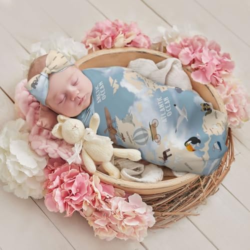 Salelf Animals Travel World Map Swaddling Blanket 3PCS Set