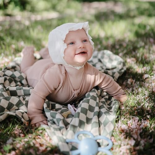 Mushie Muslin Swaddle Blanket - Olive Check 100 Organic Cotton