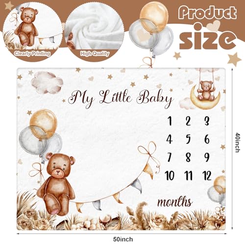 Mindsoft Boho Brown Bear Milestone Blanket with Frame
