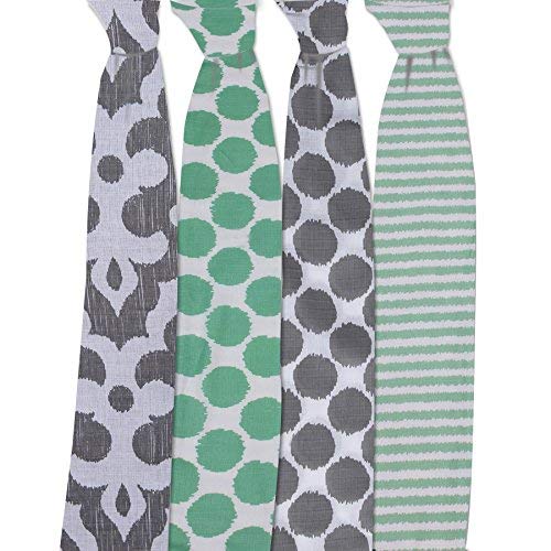 Bacati Ikat Mint Grey Dots Stripes Swaddling Muslin Set of 4