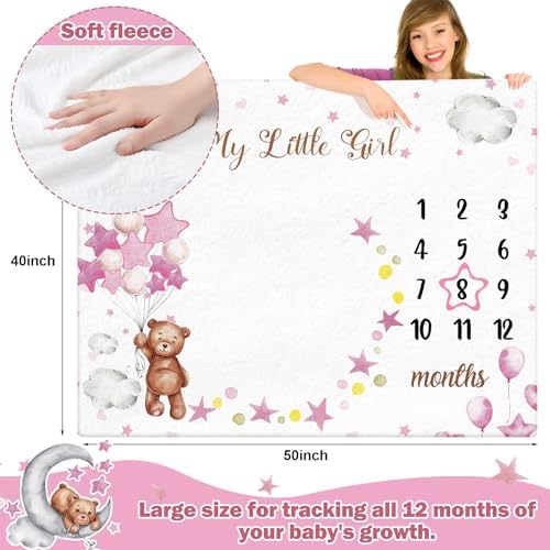 Sleeping Bear Baby Milestone Blanket with Star Frame for Boys Girls