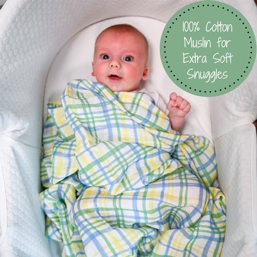 LollyBanks Swaddle Blanket 100 Cotton 47x47 Inches Plaid Print