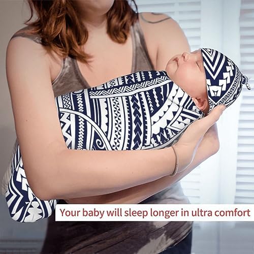 NOKOER Blue Polynesian Tribal Pattern Swaddle Blanket with Hat Set