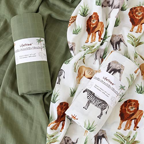 LifeTree Muslin Swaddle Blanket - 47 x 47 Bamboo-Cotton Blend