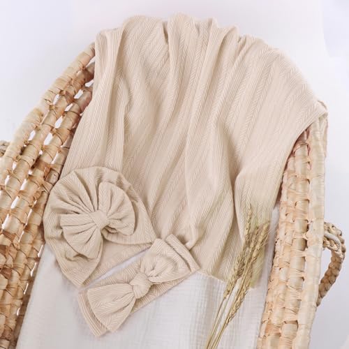 OMUKY Newborn Swaddle Blanket Set with Beanie and Headband