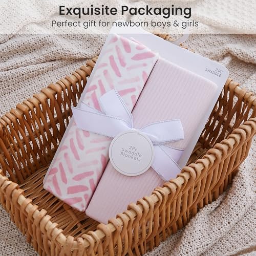 Jersey Swaddle Blanket Ultra Soft Stretchy 40 x 30 Inches 2 Pcs Pink
