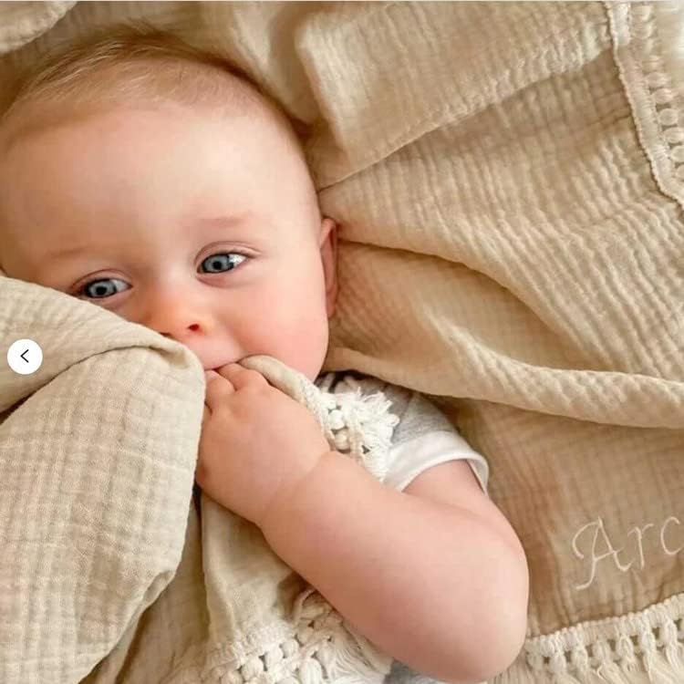 CHUNGEL Cotton Muslin Swaddle Blanket with Tassel