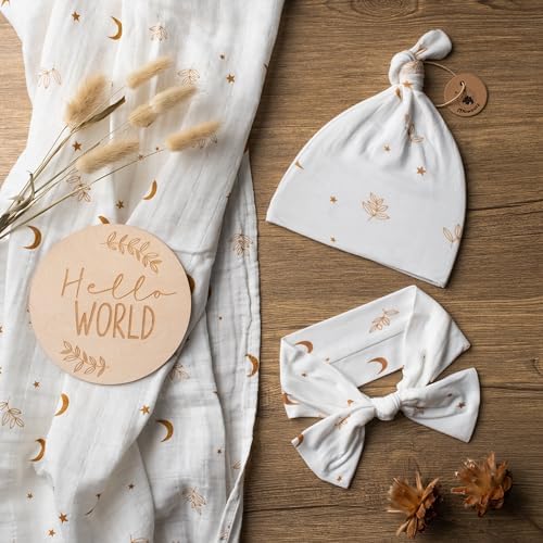 Miaoberry Organic Muslin Swaddle Blanket and Hat Set