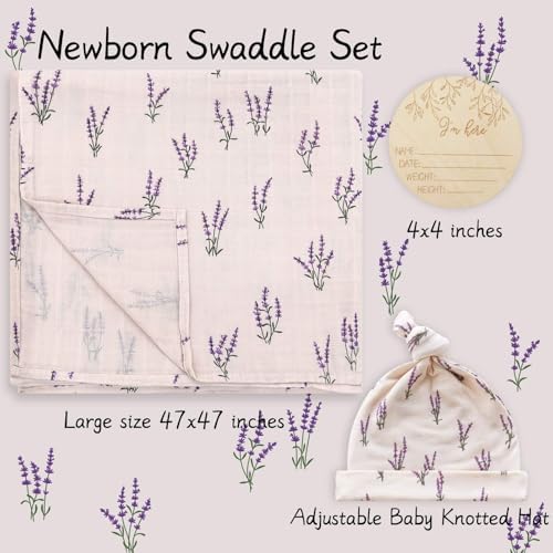 LifeTree Muslin Swaddle Blanket Set with Lavender Pattern