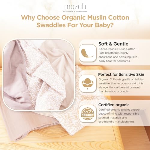 MOZAH Organic Muslin Swaddle Blankets 3 Pack