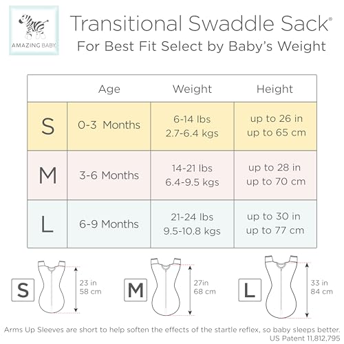 Amazing Baby Transitional Swaddle Sack - Tiny Elephants Medium 3-6 Months