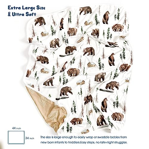 GRSSDER Soft Stretchy Swaddle Blanket 2 Pack Deer Bear