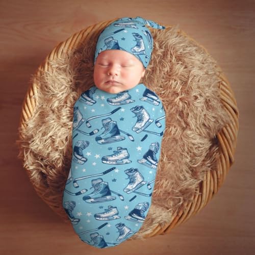 Muishi Ice Hockey Swaddle Blanket Hat Set for Newborns