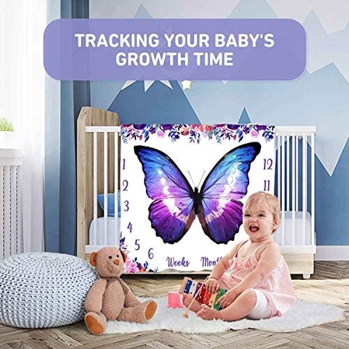 PHMOJEN Baby Monthly Milestone Blanket with 4 Frames and Headband