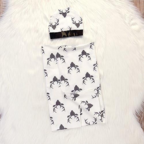 AlwaysFun Soft Cotton Newborn Swaddle Blanket with Deer Print and Hat