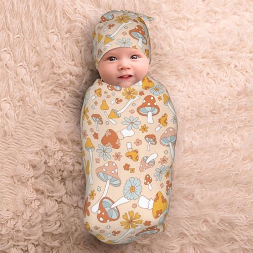 Cute Mushroom Swaddle Blanket Hat Set for Newborns