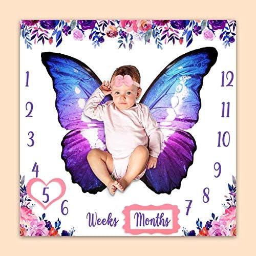 PHMOJEN Baby Monthly Milestone Blanket with 4 Frames and Headband
