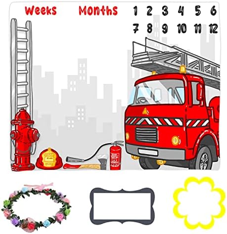 Baby Monthly Milestone Blanket Red Fire Truck