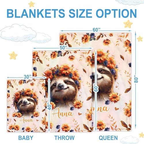 Hyturtle Personalized Sloth Baby Blanket with Custom Name