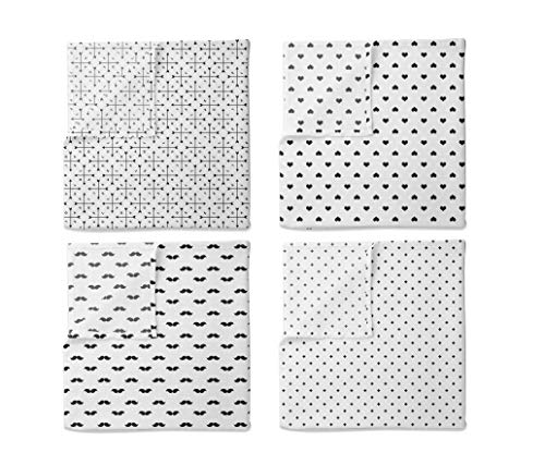 Bacati 4 Piece Love Muslin Swaddling Blankets BlackWhite