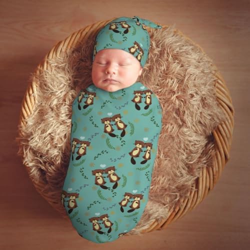 Muishi Cute Beaver Newborn Swaddle Blanket and Hat Set