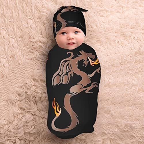 AuHomea Fire Angry Dragon Swaddle Blanket with Beanie Hat 1