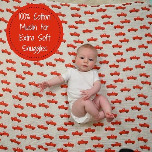 LollyBanks Truck Print Muslin Swaddle Blanket Set