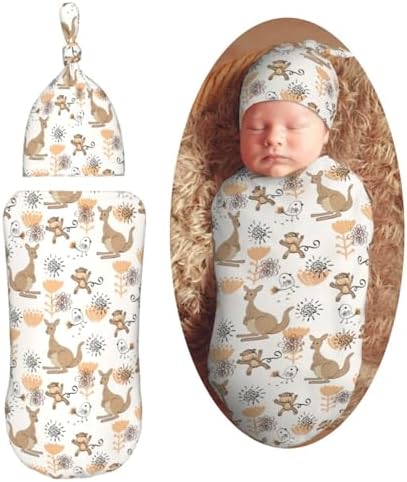 Muishi Funny Kangaroo Monkey Swaddle Blanket Hat Set