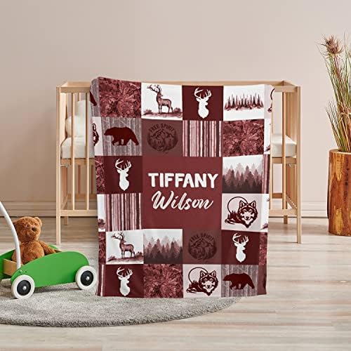 Hykuc Personalized Woodland Baby Blanket with Name 1