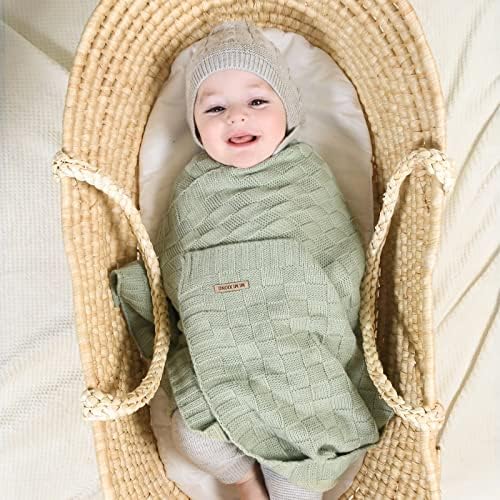 LAWKUL Cable Knitted Baby Blanket Soft Sage Green 40x30
