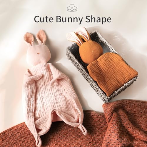 Insular Bunny Lovey Blanket for Babies Organic Cotton Swaddling Blanket Brick Red